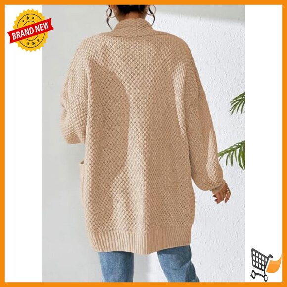 Oversized Chunky Knit Cardigan with Lantern Sleeves and Pockets - Picture 7 of 8